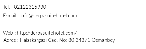 Derpa Suite Hotel telefon numaralar, faks, e-mail, posta adresi ve iletiim bilgileri